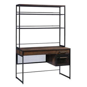 English Elm Desk With Hutch - Versatile Brown Finish, Spacious Storage & Stylish Design For Home Office Setup B356P367829