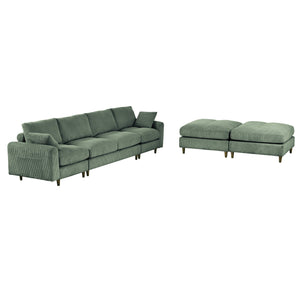 English Elm Modern corduroy modular sectional sofa U‑ or L‑shape convertible oversized seating with storage pockets adjustable headrests Olive Green W2121S00010