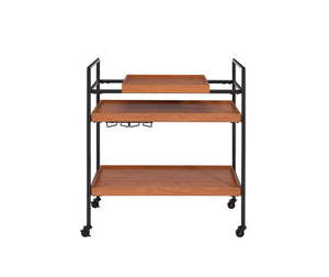 English Elm Oaken Honey Oak & Black Serving Cart with 3 Adjustable Trays, Wine Rack, Casters — Sturdy Storage B2726P286816