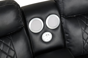 English Elm Lacrosse Power Reclining Sectional with Bluetooth Speakers, LED Lighting, USB Ports & Console Comfort Black B009S01429