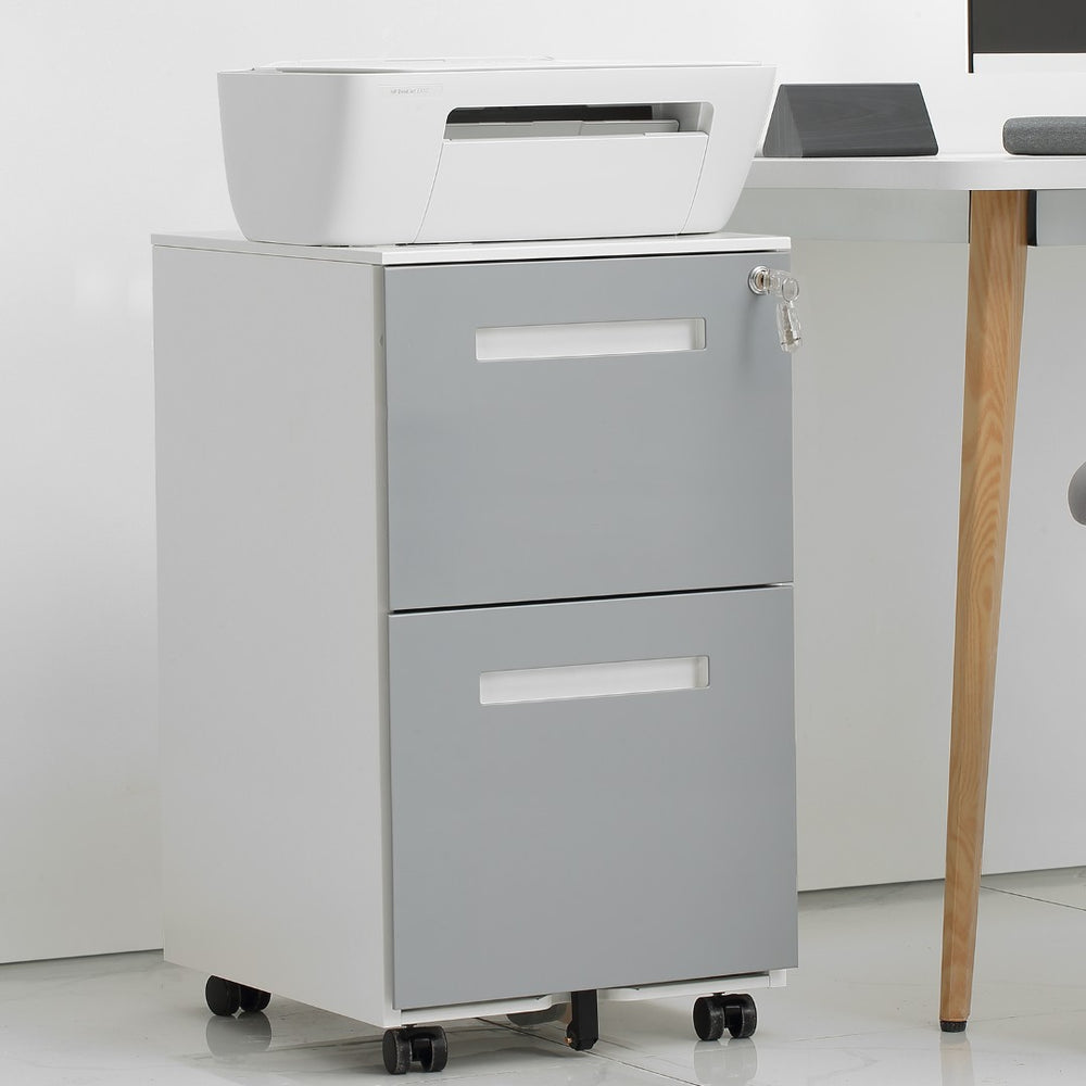 English Elm 2 Drawer Rolling Metal File Cabinet Locking Under Desk Storage for Home Office W124770978