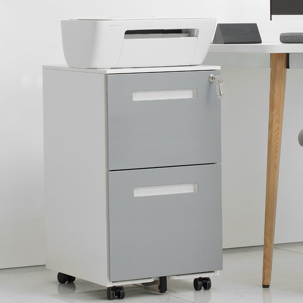 English Elm 2 Drawer Rolling Metal File Cabinet Locking Under Desk Storage for Home Office W124770978