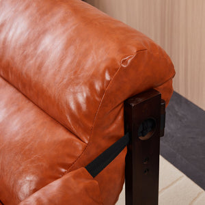 English Elm Medieval premium lounge chair with oil-waxed leather, removable cushion, mortise & tenon frame stability Retro Orange W2989P328541