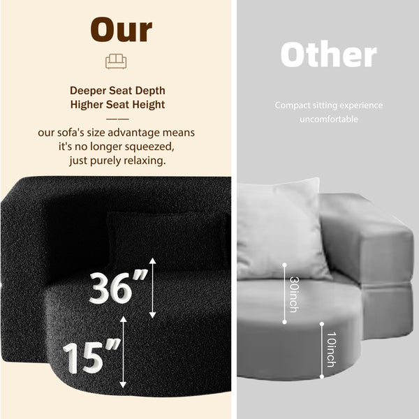 English Elm Modern Full Size Folding Sofa Bed with Teddy Fabric, 15" Foam Sleeper, Removable Covers & 2 Pillows for Guests Black W1885P308288