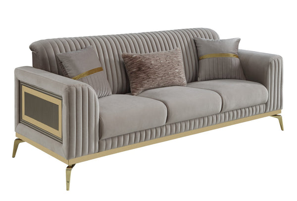 English Elm Antigua Glam Sofa and Loveseat Set with Gold Tone Accents for Modern Living Rooms Taupe+Gold B009S02172