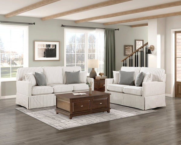 English Elm Classic Striped Sofa and Loveseat Set with Pocket Coil Cushions for Living Rooms B011S01552