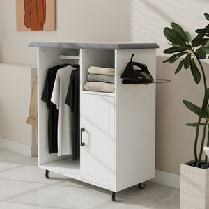 English Elm Ironing Cart Rolling Ironing Board Cabinet with Wheels, Compact Multipurpose Laundry Storage and Foldable Design W1120P217817
