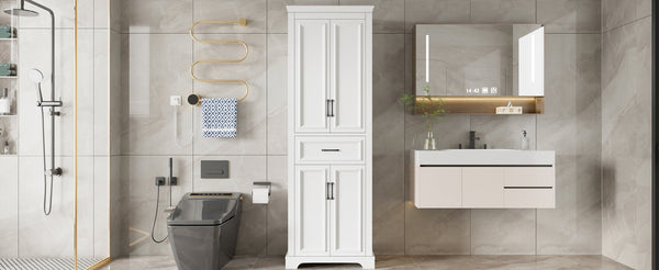 English Elm 70.8" Freestanding Bathroom Vanity with Soft-Close Doors, Adjustable Shelves, Anti-Tip Safety & Sleek Handles N729P335558K