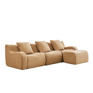 English Elm Boneless 3-Seat Sofa In Camel, Premium Teddy Fabric, No Assembly, Ergonomic Design, Anti-Slip Base W714S01432