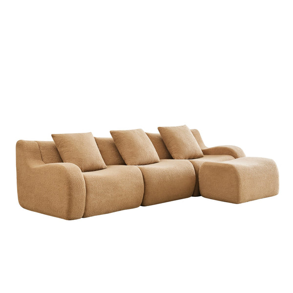 English Elm Boneless 3-Seat Sofa In Camel, Premium Teddy Fabric, No Assembly, Ergonomic Design, Anti-Slip Base W714S01432