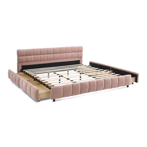 English Elm King Upholstered Bed Frame with Plush Chenille Headboard, Modern Storage Drawers & Solid Assembly-Friendly Design Pink W487P235312