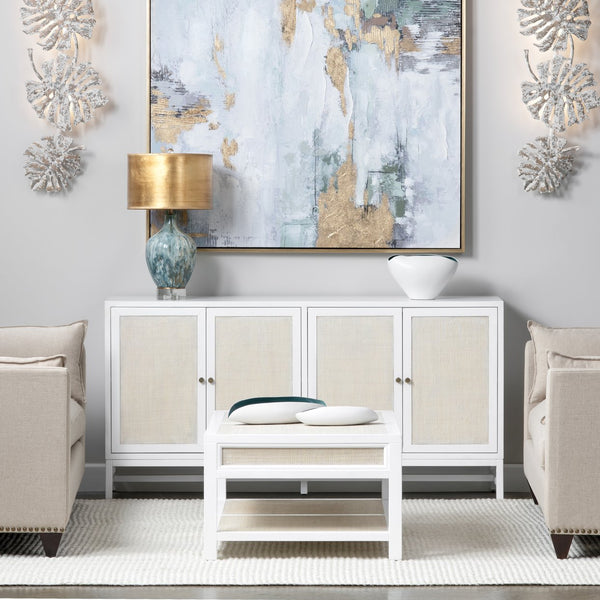 Crestview Collection Coastal Cocktail Table With Storage | Durable Mindi Wood & Woven Raffia | Chic Living Room Accent White Solid Wood Cvfdr1150