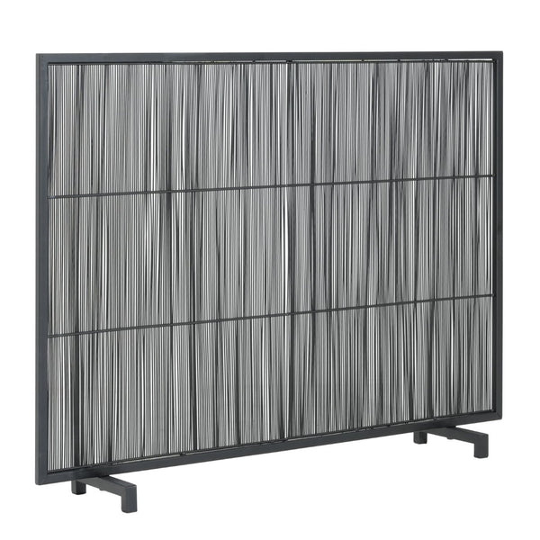English Elm Willow Iron Fireplace Screen Powder Coated Vertical Bar Grid for Modern Interiors Black N775P386927B