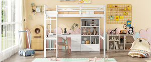 English Elm Full Size Loft Bed With Integrated Desk, Storage Shelves, Drawers & Safe Ladder - Stylish & Space-Saving W504S00161