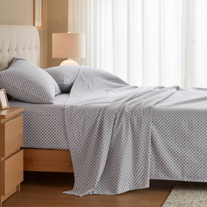 English Elm 4-piece Cal King Cotton Sheet Set Snowflake Print Breathable Wrinkle Resistant Bedding B035P408379