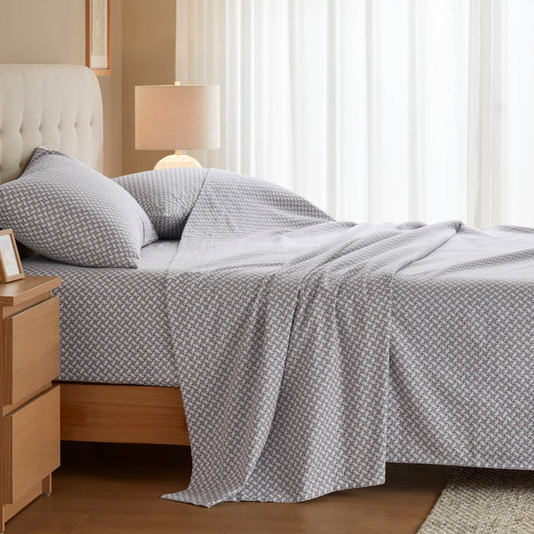 English Elm 4-piece Cal King Cotton Sheet Set Snowflake Print Breathable Wrinkle Resistant Bedding B035P408379