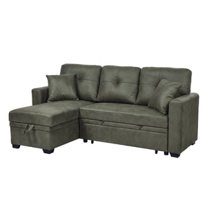 English Elm Sleeper Sectional Sofa with Pull Out Bed Storage Chaise Tufted Olive Fabric W5568S00036