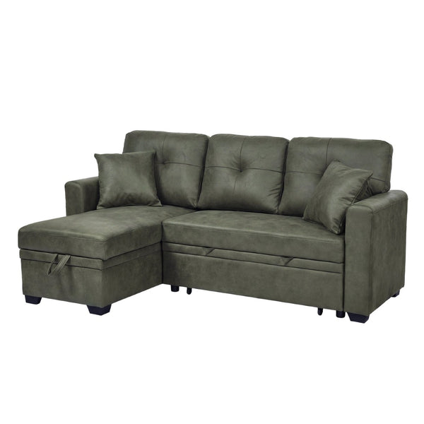 English Elm Sleeper Sectional Sofa with Pull Out Bed Storage Chaise Tufted Olive Fabric W5568S00036