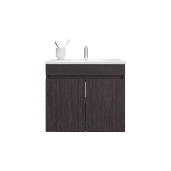 English Elm Bathroom Sleek Single-Door Vanity with Integrated Sink — Modern Minimalist Engineered Wood Storage, Durable & Eco-Friendly Black 28.74 L x 23.23 W x 12.99 H B097P296873