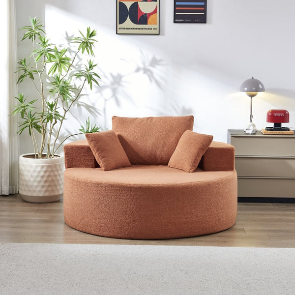 English Elm 55"l Teddy Fleece Round Chaise Chair Plush Foam Seating for Modern Living Rooms Orange W1669P368393