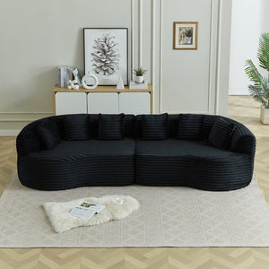 English Elm Curved Chenille Sectional Sofa Deep Seat Cloud Cushions Four Seater Modern Living Room Black W3505P456572