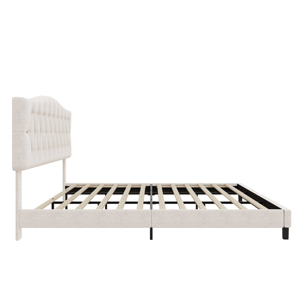 English Elm Upholstered Diamond-Tufted Platform Bed with Two-Position Adjustable Headboard and Sturdy Support Beige 81.22 L x 26.81 W x 5.24 H N701P342941B