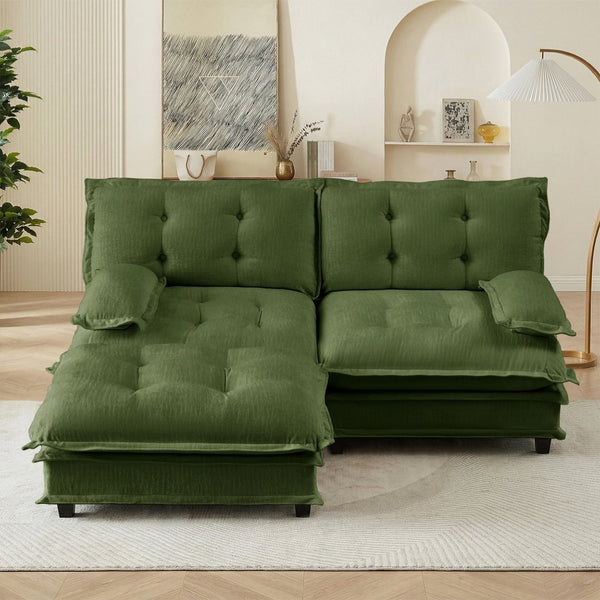 English Elm 77" L-shaped Chenille Cloud Sectional Sofa with Ottoman Deep Cushioned Modular Couch Green W714S01719