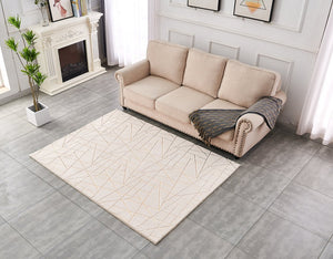 English Elm Luxury Faux Fur Area Rug - Beige & Gold Geometric Design, Machine Washable, Soft & Stylish Comfort B030P233689