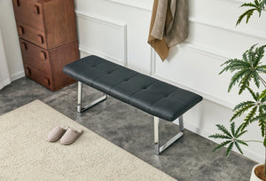 English Elm Dining Bench Faux Leather Upholstered Seat with Arched Metal Legs for Modern Interiors W3493P449289
