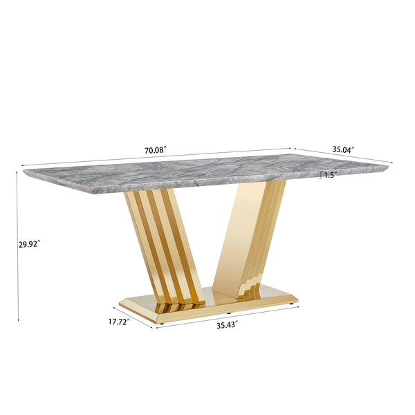English Elm Marble Dining Table For 6 – Modern Faux Marble Kitchen Table With Chrome Base, Stylish & Durable Design W3456S00020