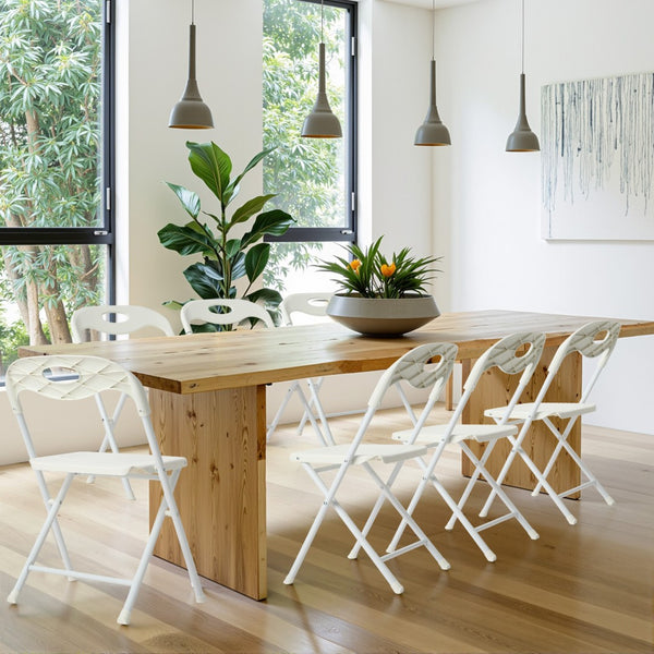 English Elm 4-pack Powder-coated Steel Folding Chairs Faux Leather Seat Stackable Indoor Outdoor W2071P368564