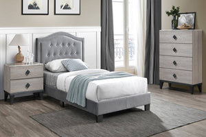 English Elm European Twin Bed Velvet Button Tufted Headboard Platform Frame for Bedroom B011P415154