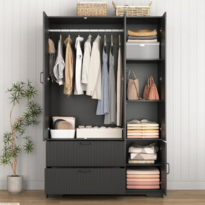 English Elm 8 Drawer Tall Chest Slim Particleboard Build Smooth Gliding Storage for Bedroom Closet Black W409S00010