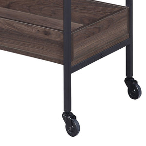 English Elm Walnut Sleek Serving Cart with 2 Shelves, Cup Holder & Casters — Durable Melamine Top, Elegant Finish B062P184579