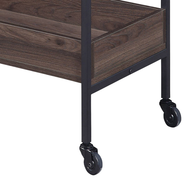 English Elm Walnut Sleek Serving Cart with 2 Shelves, Cup Holder & Casters — Durable Melamine Top, Elegant Finish B062P184579