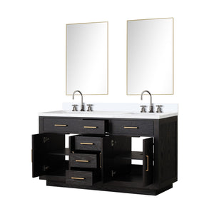 English Elm Black Oak Double Bath Vanity Set With Cultured Marble Top, Chrome Faucets, And Frameless Mirrors B2731S02174