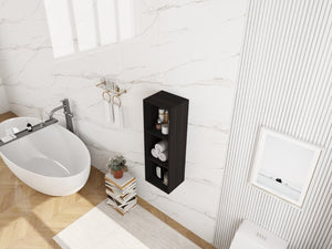 English Elm 12 Inch Wall Mounted Open Shelf Tower Dark Oak Finish for Bathroom or Study W1972P457978