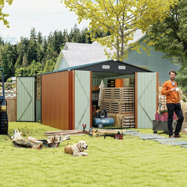 English Elm Campcraft Galvanized Steel Outdoor Storage Shed with Triple Lockable Doors and Vents W1598S00036