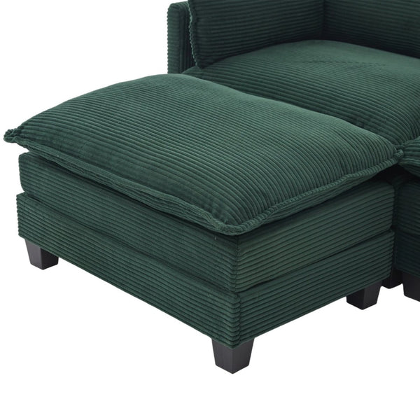 English Elm United We Win Modular Corduroy Sectional with Ottoman Low Profile Living Room Couch Emerald W1568S00257