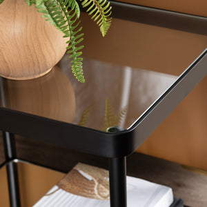 Crestview Collection Square Contemporary Accent End Table With Glass Top And Elegant Brushed Nickel Frame For Modern Spaces Black Metal Cvfzr6193