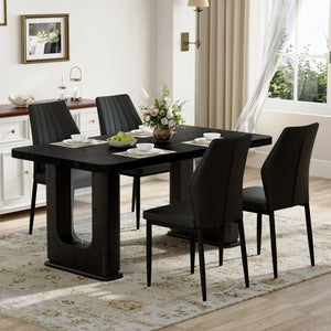 English Elm Table Black Textured Dining Set With 4 Ergonomic Pu Chairs - Modern, Durable & Stylish Design For Home W1151S04308-GIGA