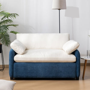 English Elm 50*43" Oversized Chenille Armchair Deep Lounge Seat Modern Minimalist Living Room Chair Blue+Cream N723S5042C