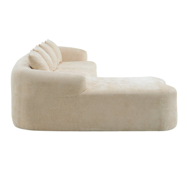 English Elm Full L-Shape Sectional Sofa with Curved Chaise, Modular Chenille Couch, High-Density Comfort for Apartment Living Beige W3612S00004