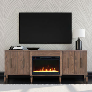English Elm Tranquility Walnut Fireplace Tv Stand with Mid-century Legs Fits Tvs up to 90 Inches B108P411438