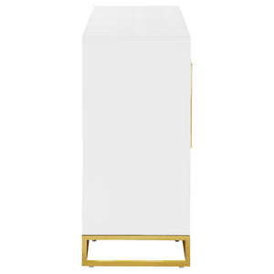 English Elm Synchrony White and Gold Art Deco 2-Door Accent Cabinet with Shelves, Metal Trim, Chic Storage B062P351428