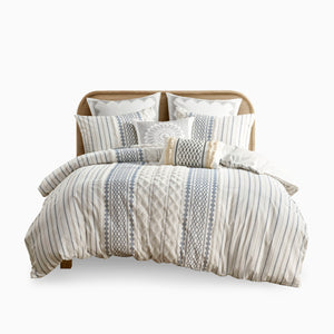 English Elm King/Cal Imani Cotton Chenille Duvet Cover Set - Geometric Tufted Print, OEKO-TEX, Button Closure B03596510