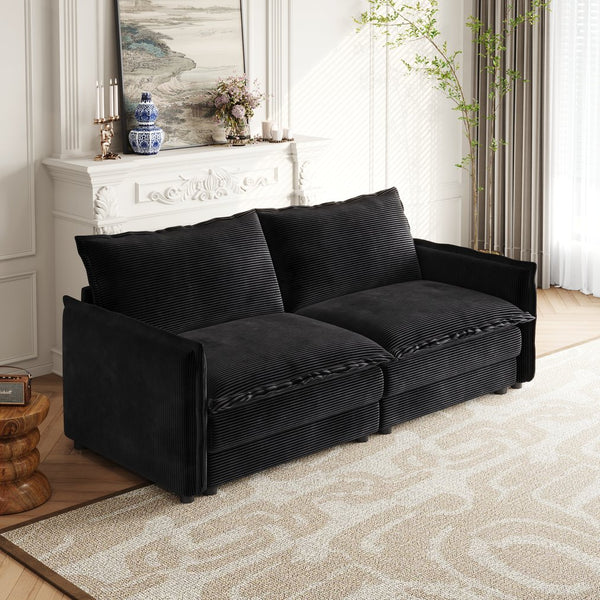 English Elm Corduroy Loveseat Sofa Couch - Plush Upholstered 2-Seat, Deep Comfort With Pillows For Modern Spaces W834S00411