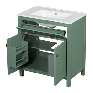 English Elm 30-inch Modern Bathroom Vanity with Ceramic Sink, Gold Accents, Solid Wood Frame, Soft-Close Doors and Ample Storage Green WF324045AAF
