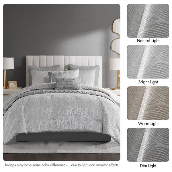English Elm 10- Piece Queen Velvet Jacquard Comforter Set with Quilted Shams and Decorative Pillows Grey B035P482943