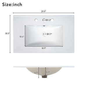 English Elm 29.9-inch Transitional Bathroom Vanity with Ceramic Sink Soft-close Doors Wood Legs N729P339777O